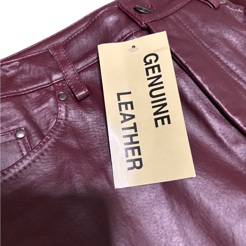 Jessica London Genuine Leather Pants Women Size 18W Maroon Straight Leg Moto NWT - Picture 4 of 15